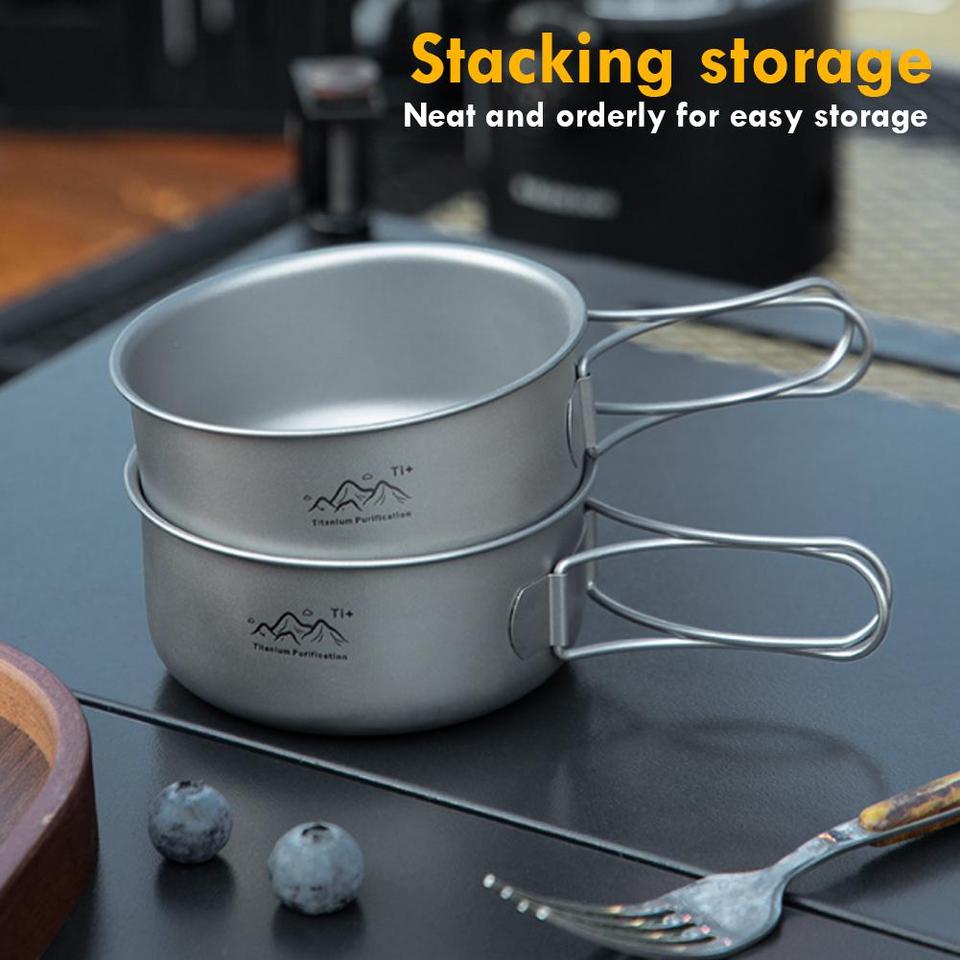  Titanium Foldable Camping Pot Ultralight Outdoor Camping Cookware Hiking Cooking Equipment With Handle Portable Multifunctional 