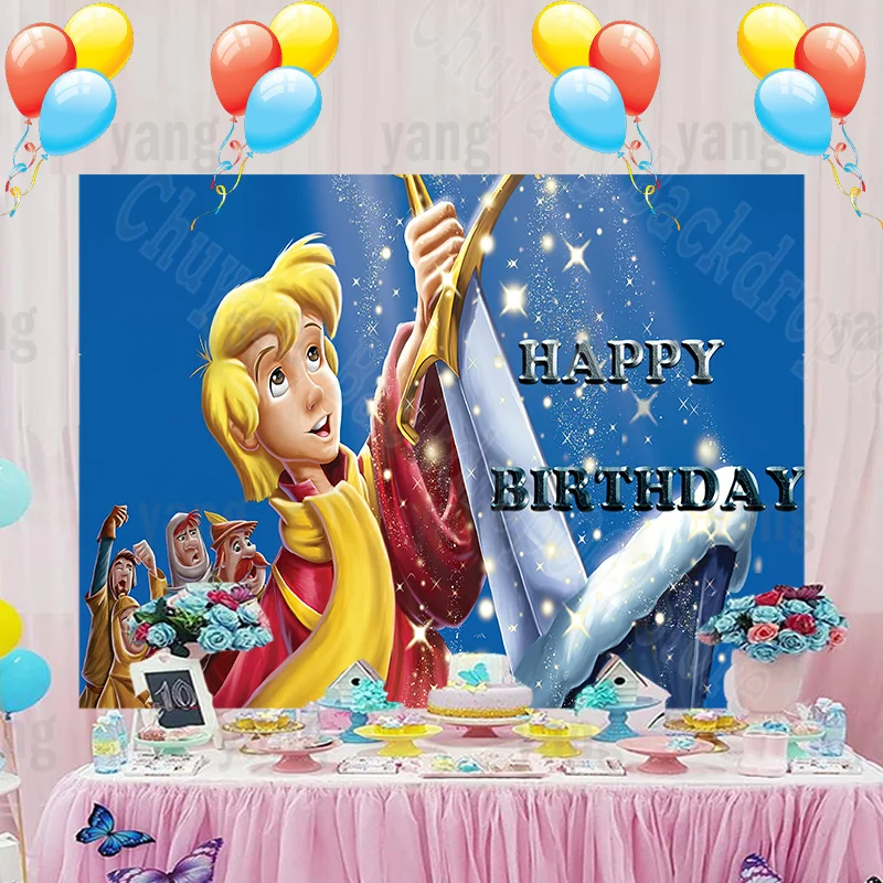 Custom Red Backdrop The Sword in the Stone Disney Brave Boy Arthur Happy Birthday Party Cartoon Decoration Backgrounds Banner