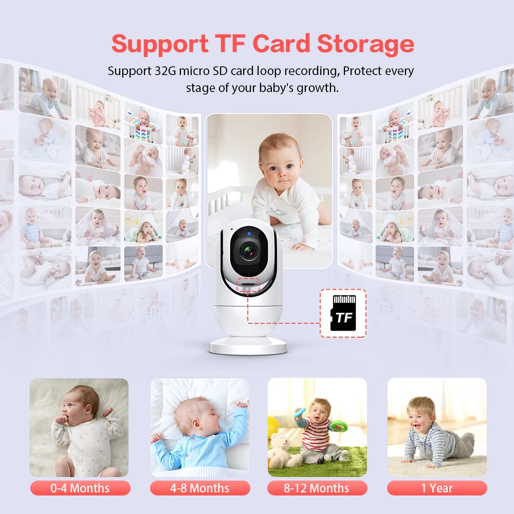 Video Baby Monitor 7'' 1080P HD Großes Display 4X Zoom TF Karte Slot Fütterung Timer 2 weg Audio Sicherheit Kamera Babysitter ABM780