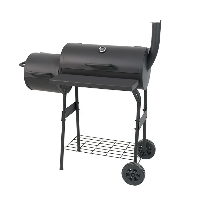 Outdoor Charcoal BBQ Grill Trolley Barrel Smoker Offset Smoker With Wheels