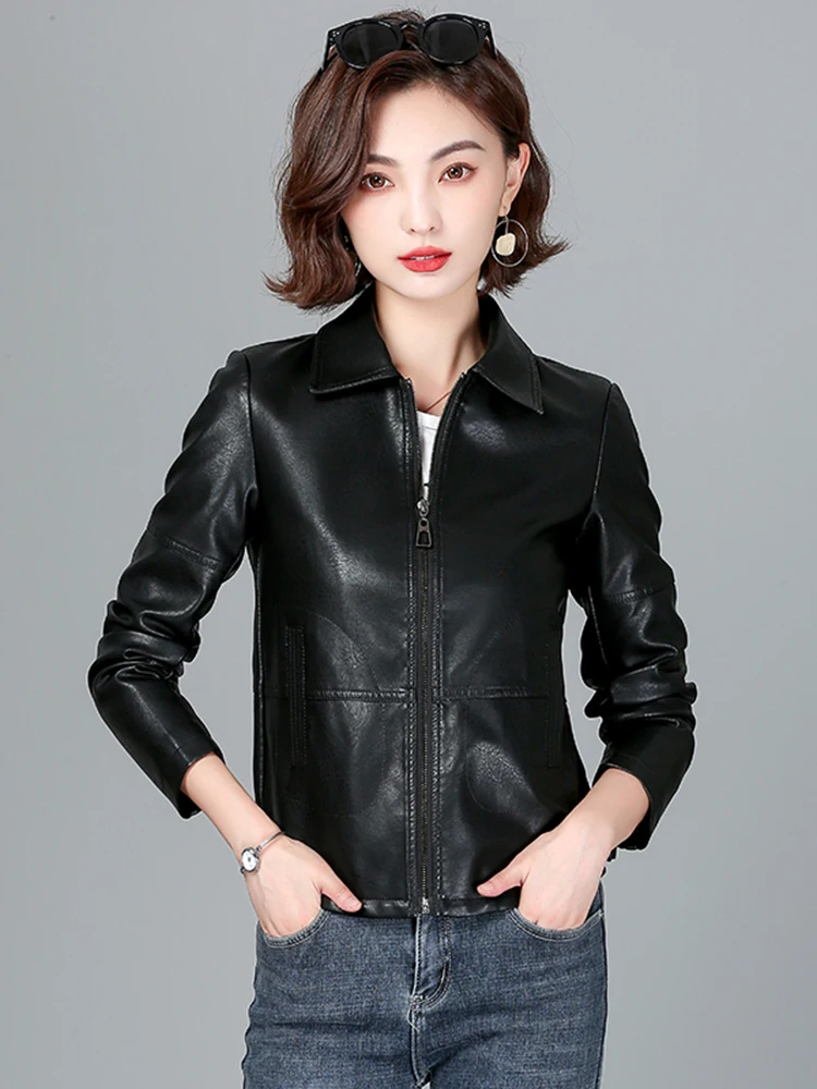  Ning Genuine Leather Jaet Women's ort Sle 2025 Spring New Korean Version Slimming Motorcycle eepskin Coat Ladie...