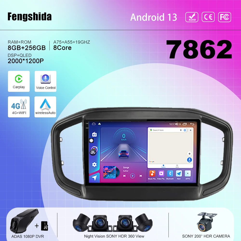 

7862 CPU Car Android 13 For Fiat Strada 2020 2021 2022 Auto Radio Stereo multimedia player navigation GPS No 2din DVD 5G WIFI BT