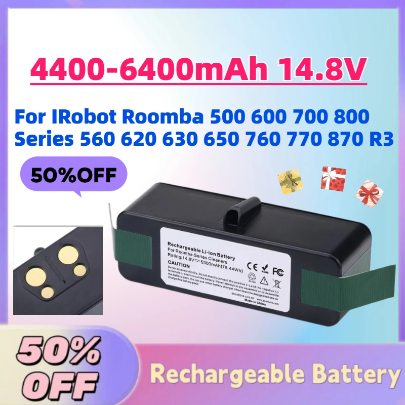 

High-Quality New 4400-6400mAh 14.8V Li-ion Battery for IRobot Roomba 500 600 700 800 Series 560 620 630 650 760 770 870 R3