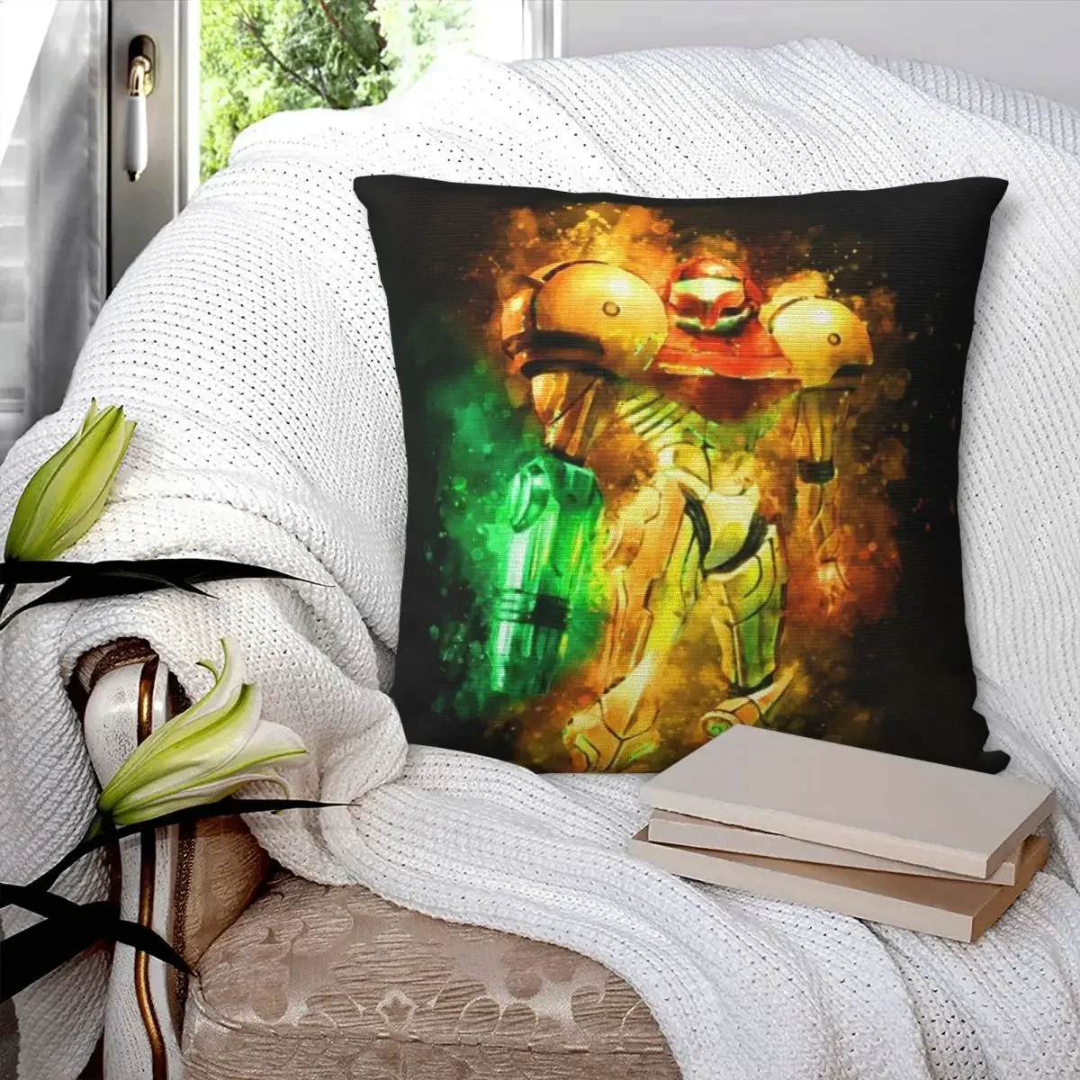 Metroid Samus Aran Prime Hunter Square Pillowcase Pillow Cover Polyester Cushion Decor Comfort Throw Pillow for Home Sofa