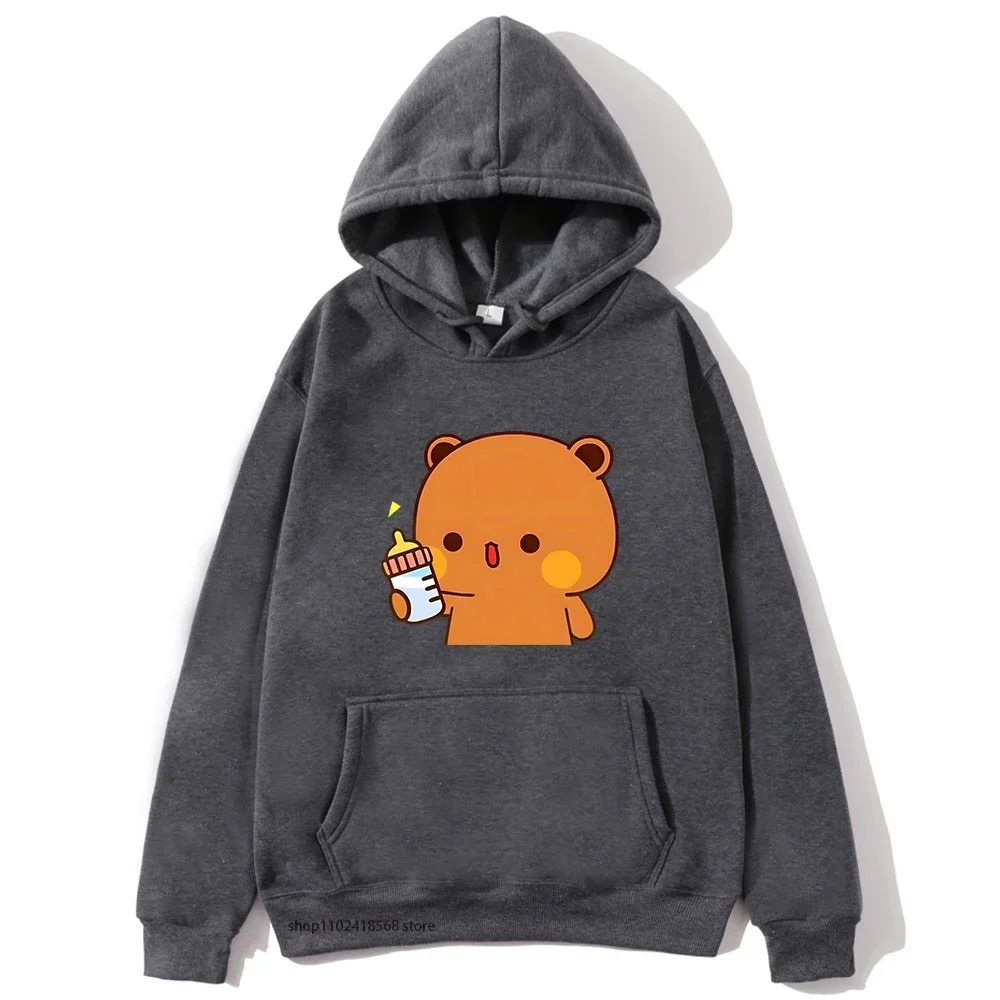 Bubu يهتم من Dudu - يعطي الحليب لسترات Dudu ذات القلنسوة للزوجين ملابس الرجال/النساء الباندا والبراوني الدب بلوفر علوي #6