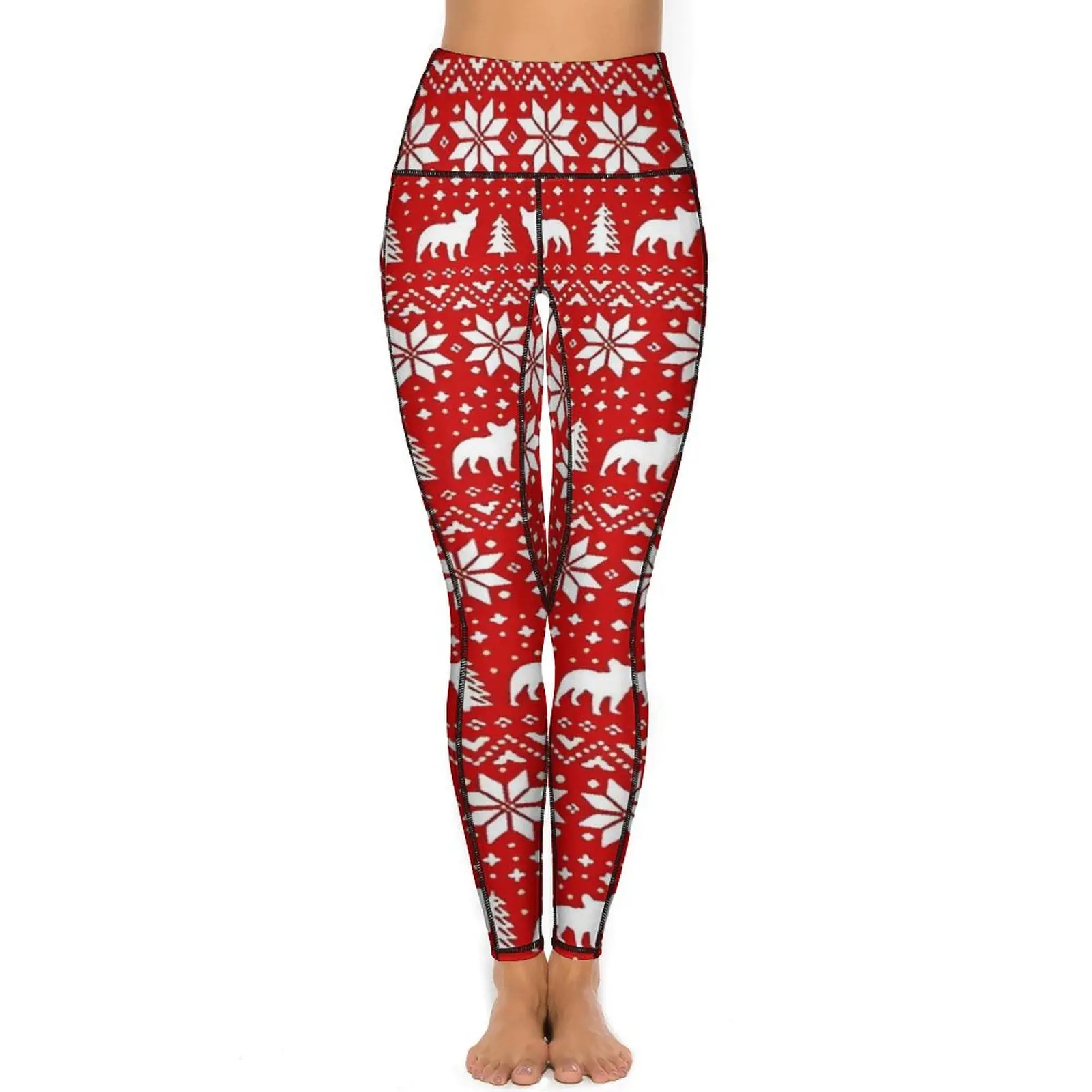 Franse Bulldog Silhouetten Kerstvakantie Yoga Broek Legging Hoge Taille Fitness Running Leggins Lady Casual Sport Legging