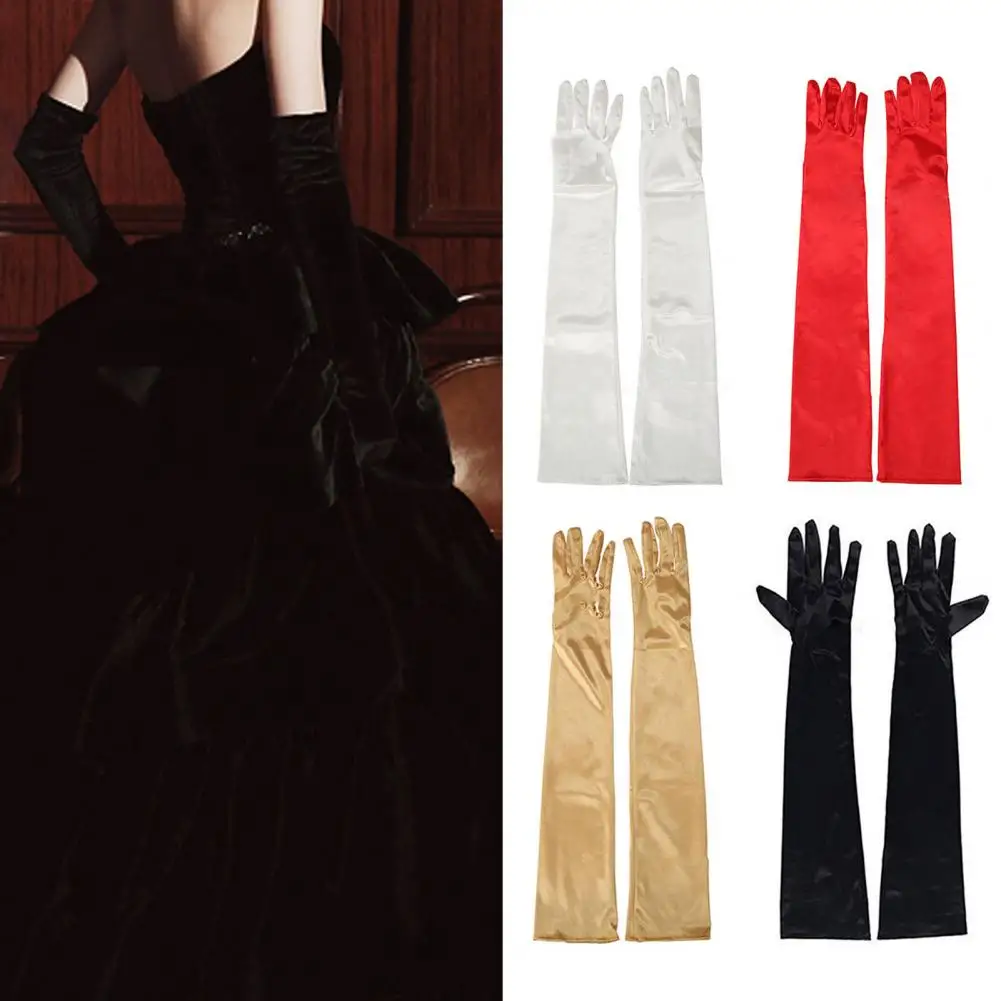 Women Gloves Satin Party Gloves Smooth Dress Up  Excellent Colorful Over Elbow Long Gloves