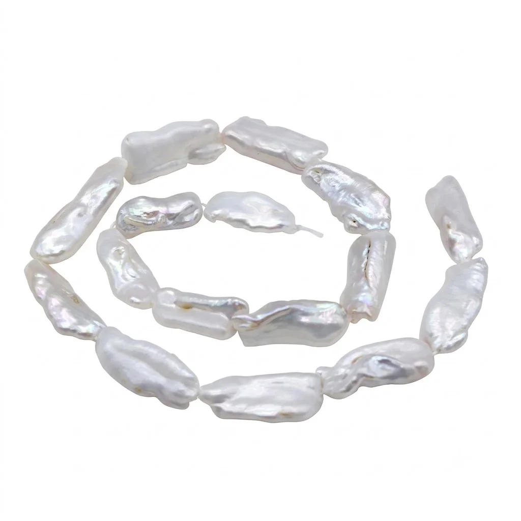 Natural cultured freshwater baroque pearl beads, white free-form bar pearls, suitable for DIY jewelry making.