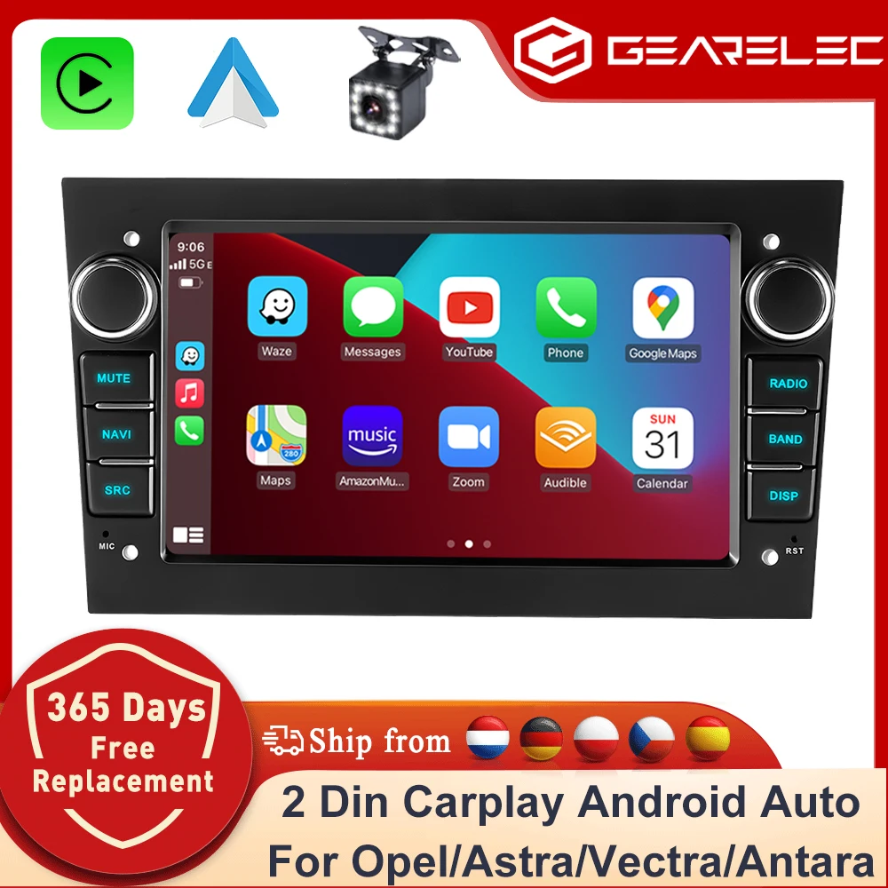 GEARELEC 2 Din Autoradio Android14 Auto CarPlay für Opel Astra H G J Zafira B Corsa C D Antara Vectra Vivaro 7 Zoll Autoradio-Player