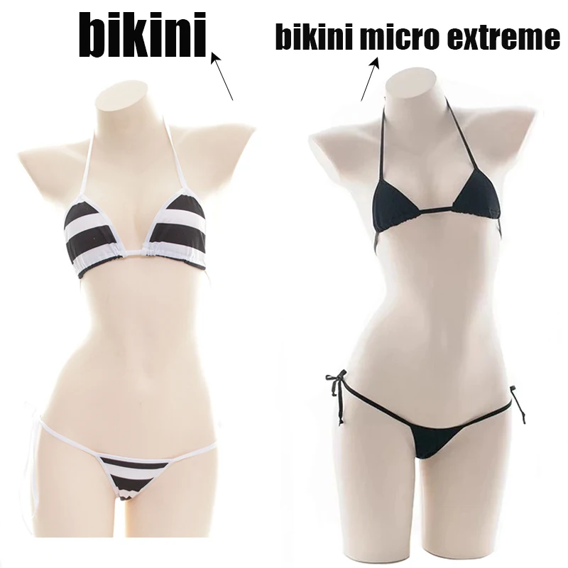 Lolita-lencería Sexy Kawaii para mujer, Mini Micro Bikini en blanco y negro, ropa interior de Cosplay de Anime, sujetador más Sexy, disfraces