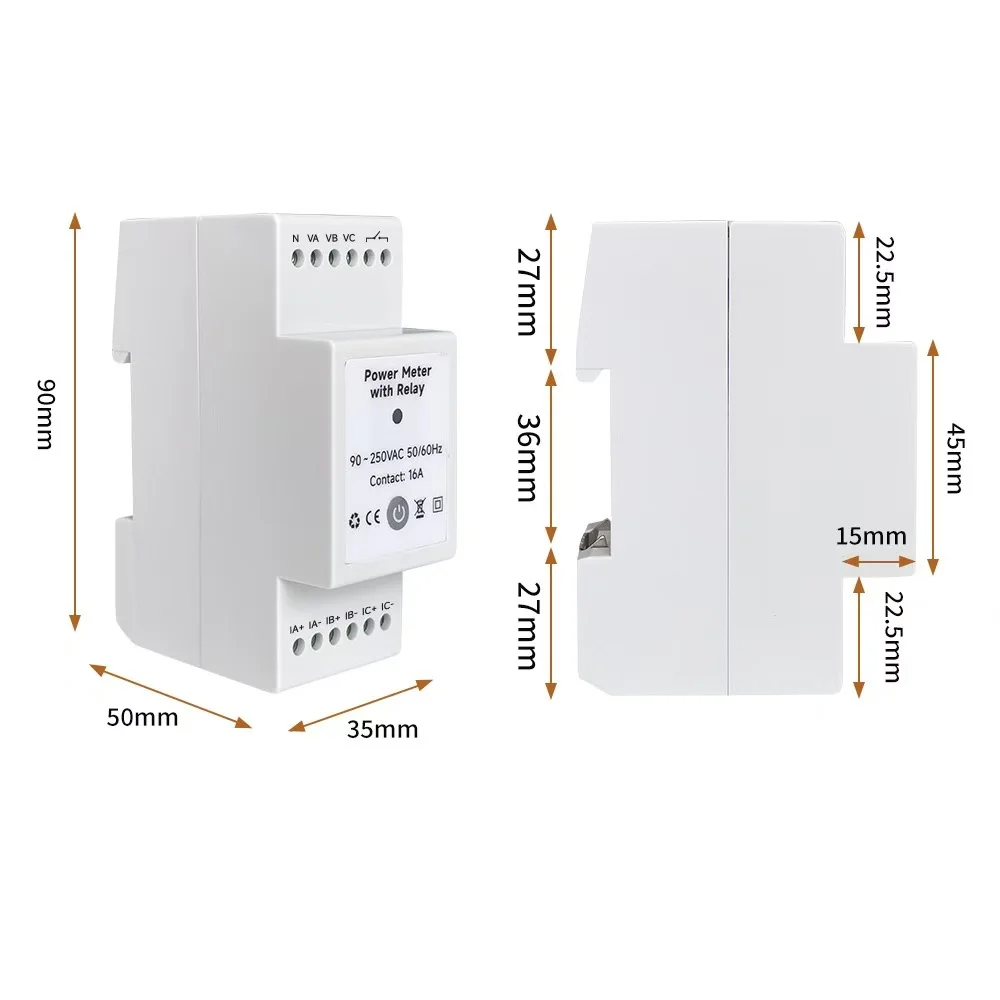 Tuya WiFi 3상 전력량계 80A/120A/200A/300A/500A 3CT 릴레이가있는 양방향 에너지 KWH 계측기 모니터