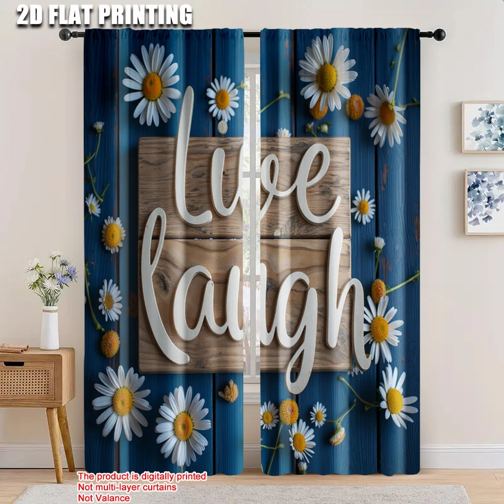 

2pcs, 2D flat printing Window Curtains White daisy flower Versatile Polyester,Without Electricity Family Party Decoration Use