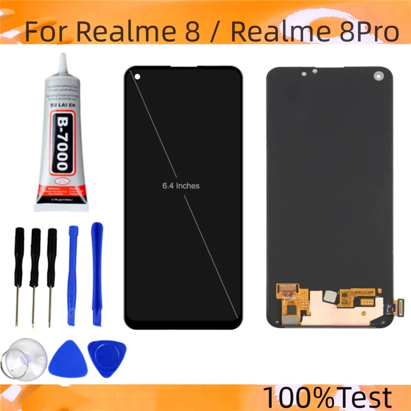 For Oppo Realme 8/Realme 8 Pro RMX3081 4g LCD Display Touch Screen with Fingerprint, For Realme8 RMX3085 LCD Replac