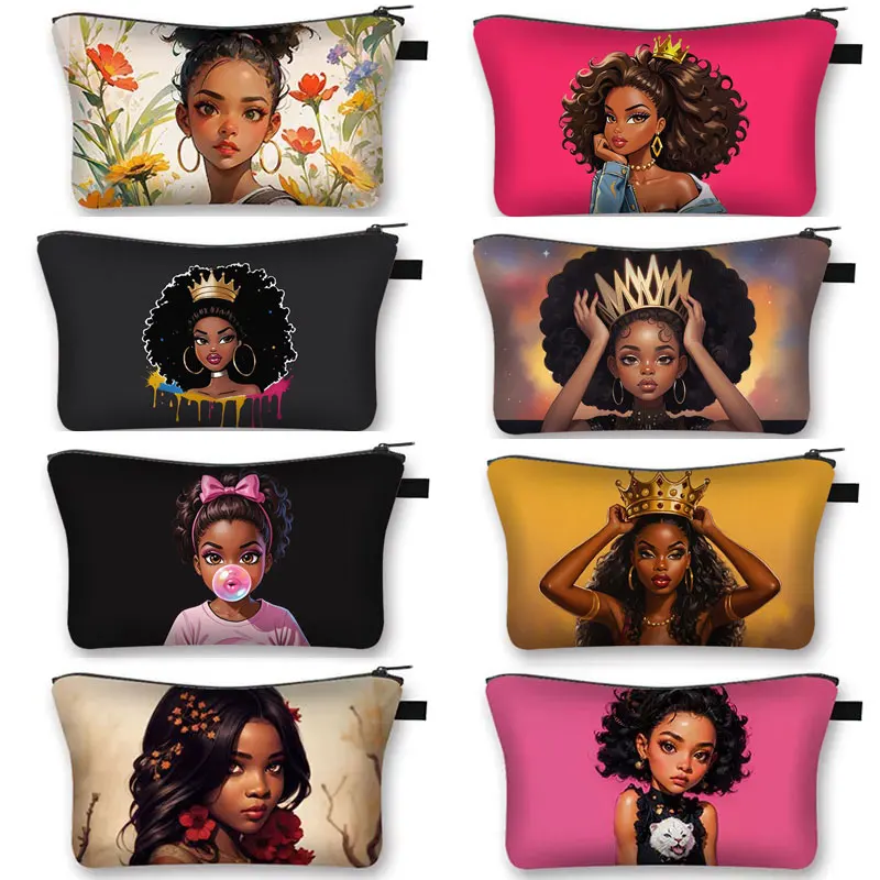 

Cute Melanin Latino Girl Pattern Cosmetic Case Africa Women Toiletry Bags Casual Makeup Bag for Travel Zipper Pouch Lipstick Bag