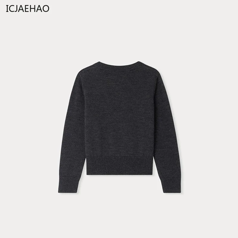 ICJAEHAO 2025 Girl Knitted Sweaters  Autumn Winter New Round Neck Pullover Jumper Knitwear Tops Handmade Embroidered Sweater