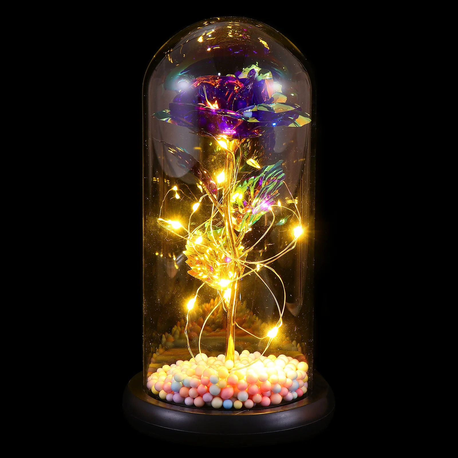 

1Pcs Rose Flower Glass Dome Artificial Rose Lamp Romantic Night Atmosphere Light Valentine's Day Gift Decoration