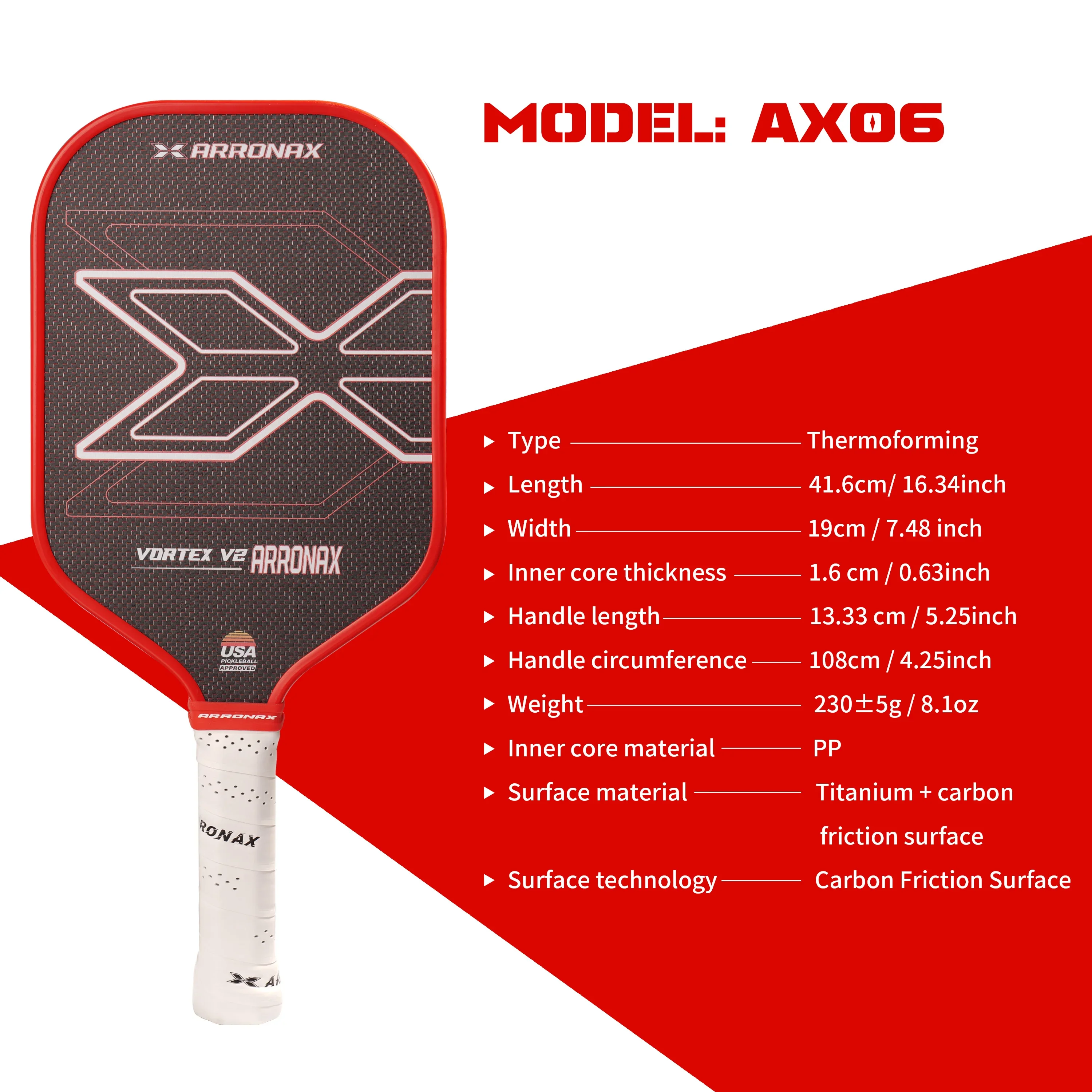 ARRONAX 2024 Power 16mm Titanium Carbon Friction Surface Pickleball Paddle with Textured Surface Usa Approved with Cover Bag