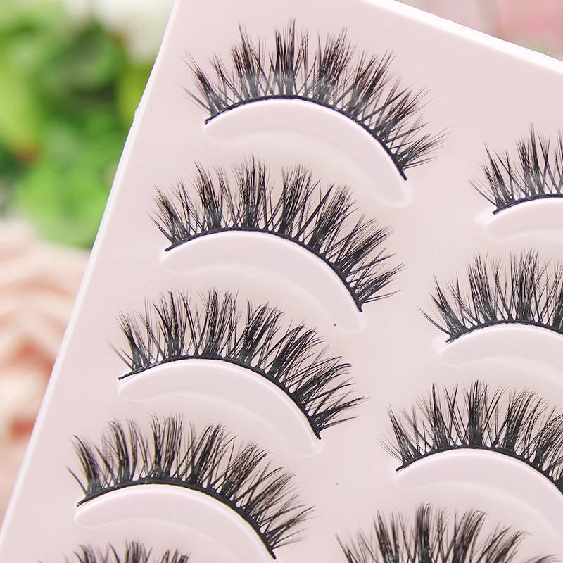 5/10pairsMakeup False Eyelashes Natural Crisscross Thick Soft Eyelashes 100% Handmade Cotton Stems Fake Eyelashes Stage Lashes