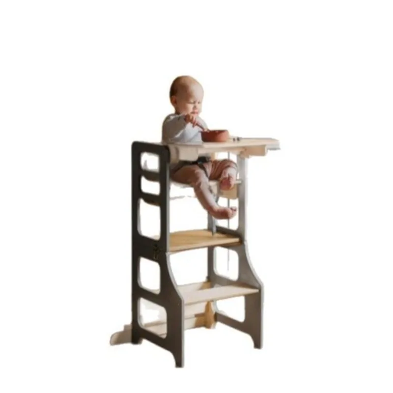 Solid wood baby Montessori learning tower creative baby feeding table children washing table footstool