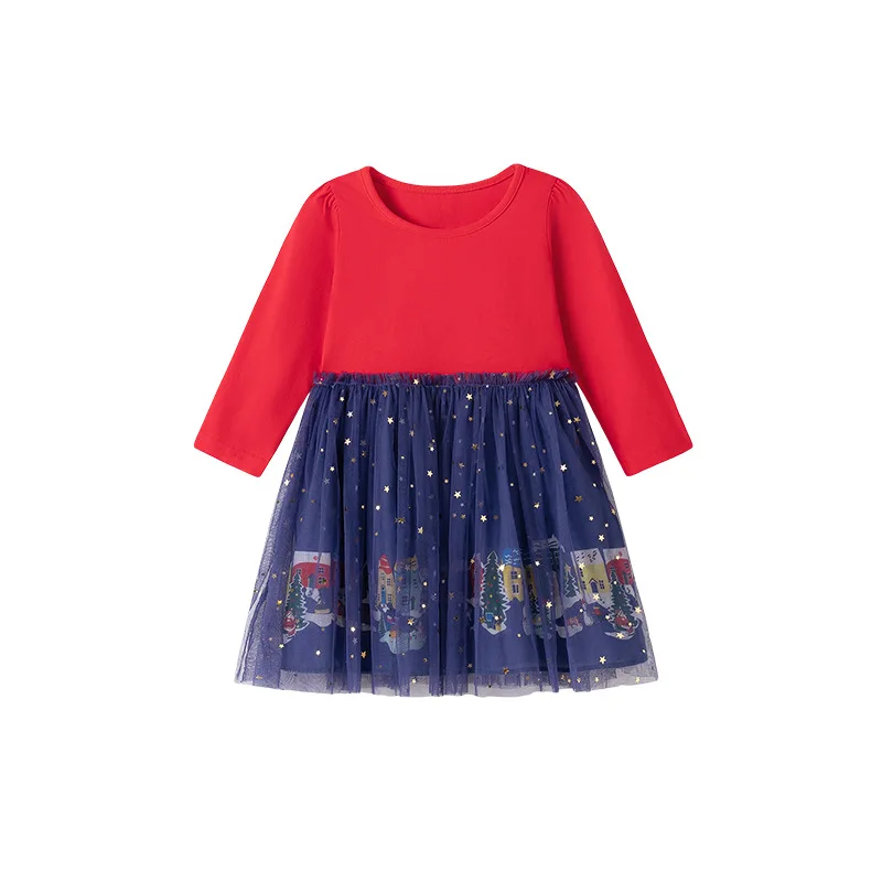 

Girls' New Autumn Dress Little Girl's Sheer Mesh Skirt Cartoon Style Sweet Children's Dress