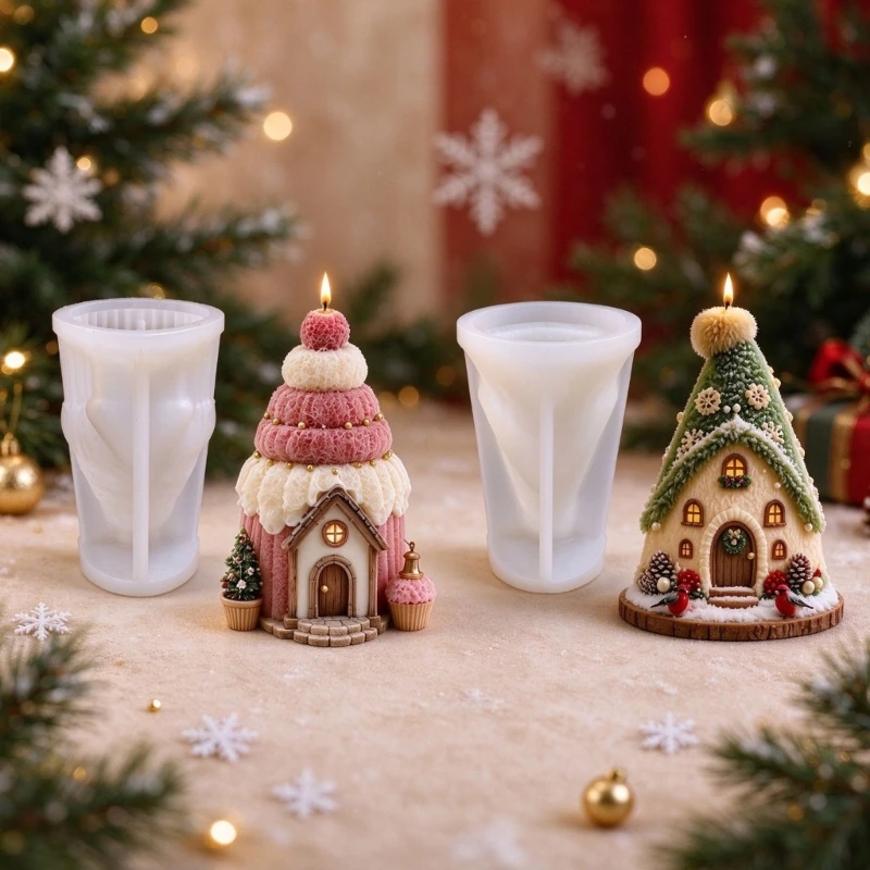 Christmas Cottage Soft Mould with Flexible Edges for Easy to Release, Repeat Use Form for Handmade Holiday Decors Y5GB