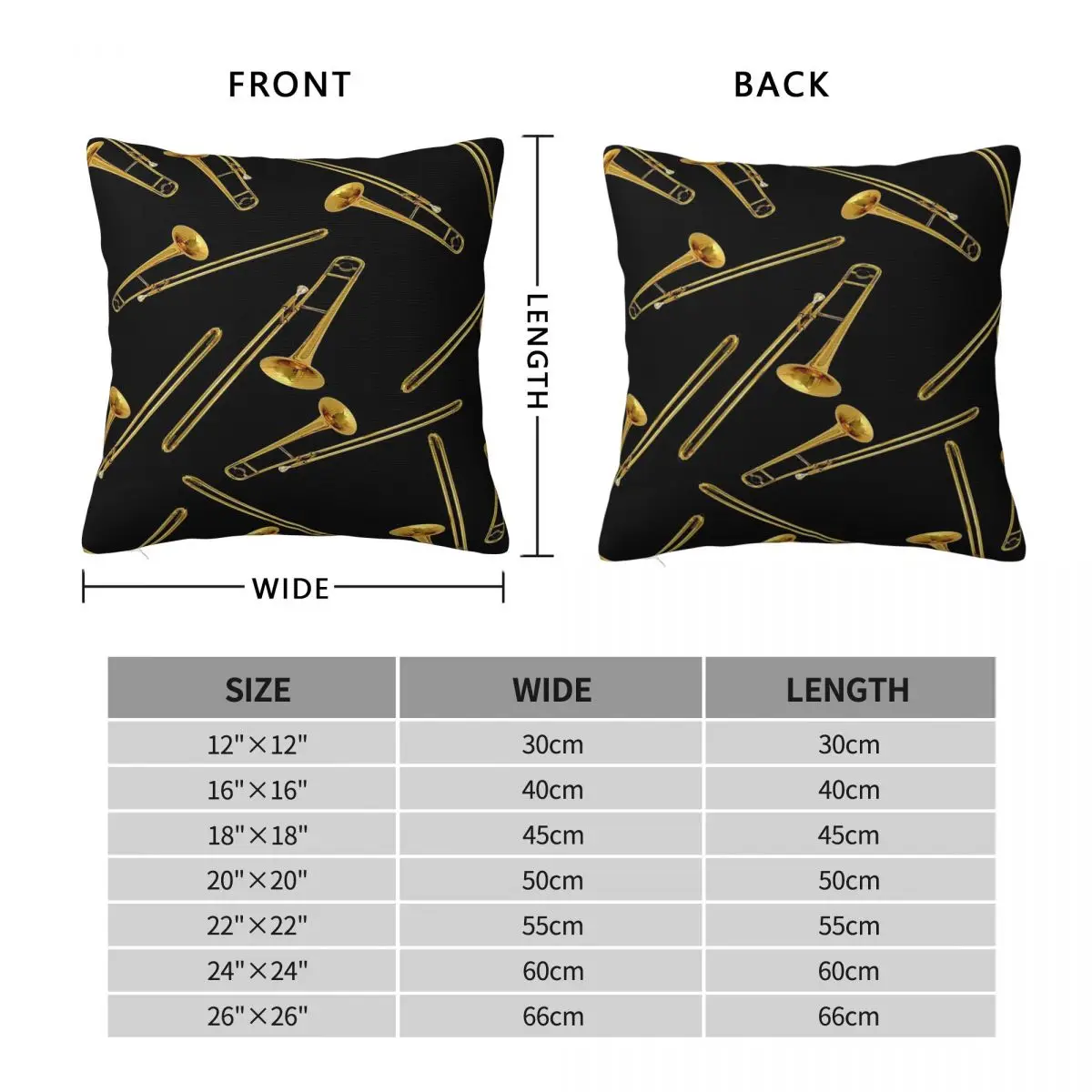 Vintage Gold Trombone Square Pillowcase Polyester Linen Velvet Printed Zip Decorative Pillow Case Room Cushion Cover 45x45