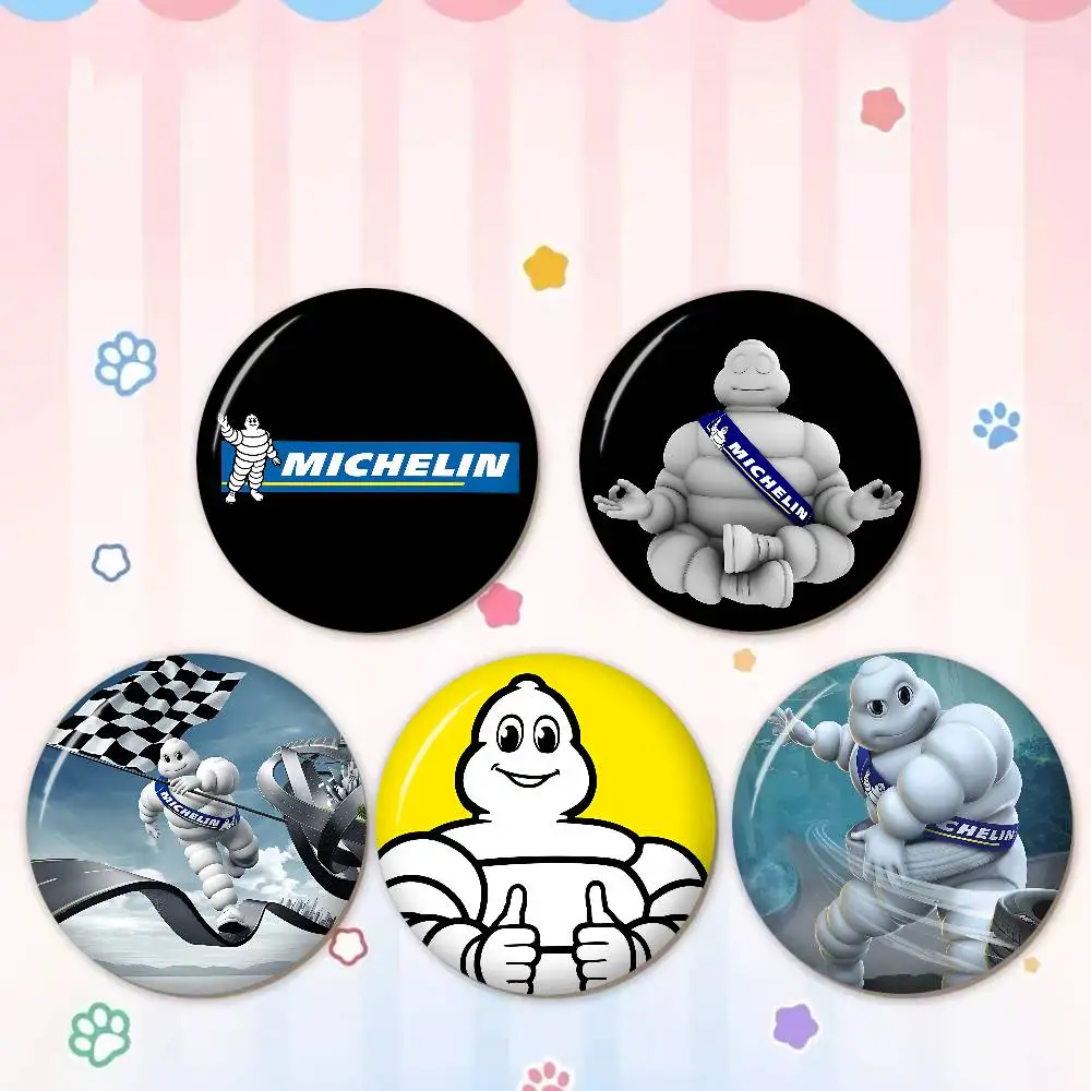 M-Michelins 32/44/58mm Round Cartoon Brooches Handmade Pins for Backpack Jewelry Accessories Gifts Creative Badge