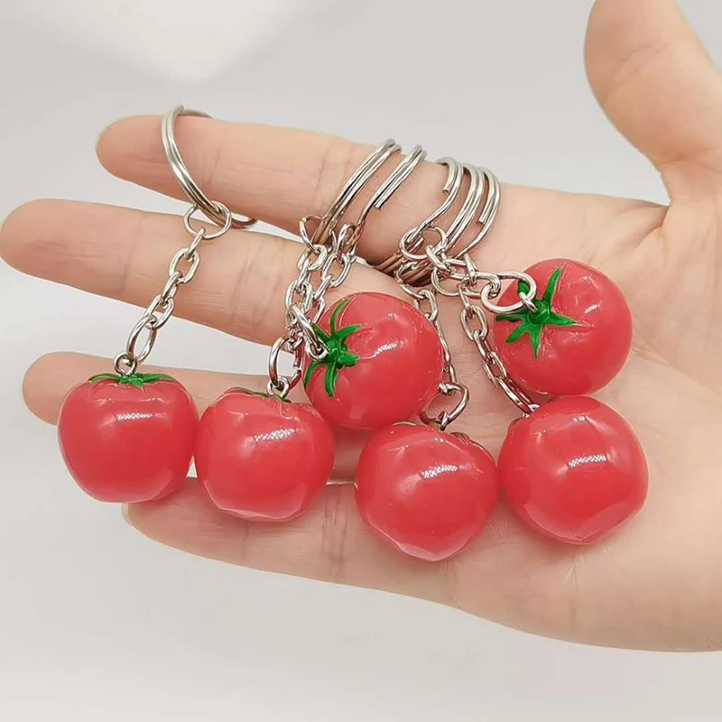 1PC About 2.2cm Creative Simulation Tomato Key Chain Resin Tomato Key Chain Bag Pendant Event Gift