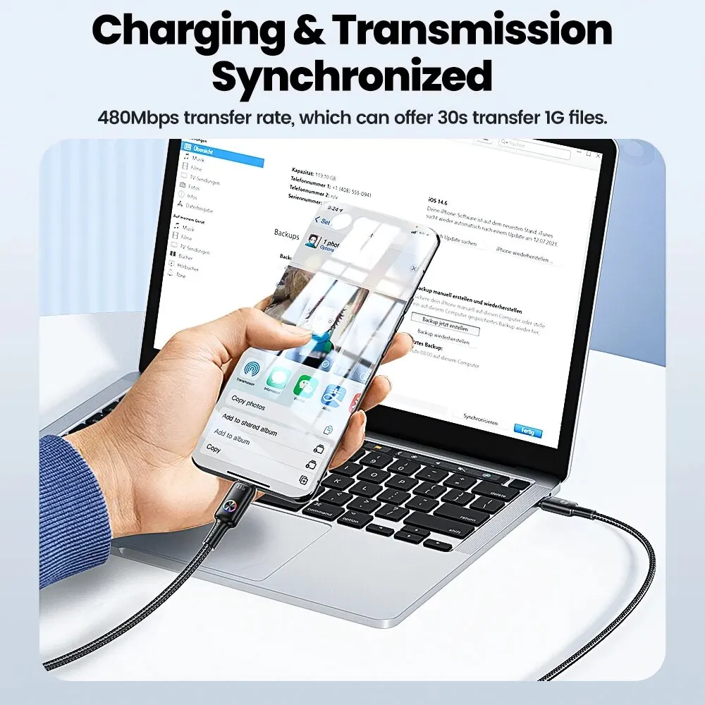 Toocki PD 100W Type C To Type C Cable 5A Fast Charging Cord LED Indiactor USB C To USB C Cable For Huawei Xiaomi Realme Samsung