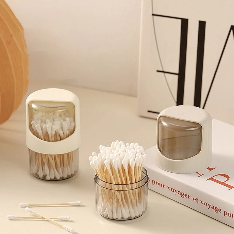 Transparent Cotton Swab Storage Box Rotating With Lid Dustproof Desktop Plastic Toothpick Organizer Jar