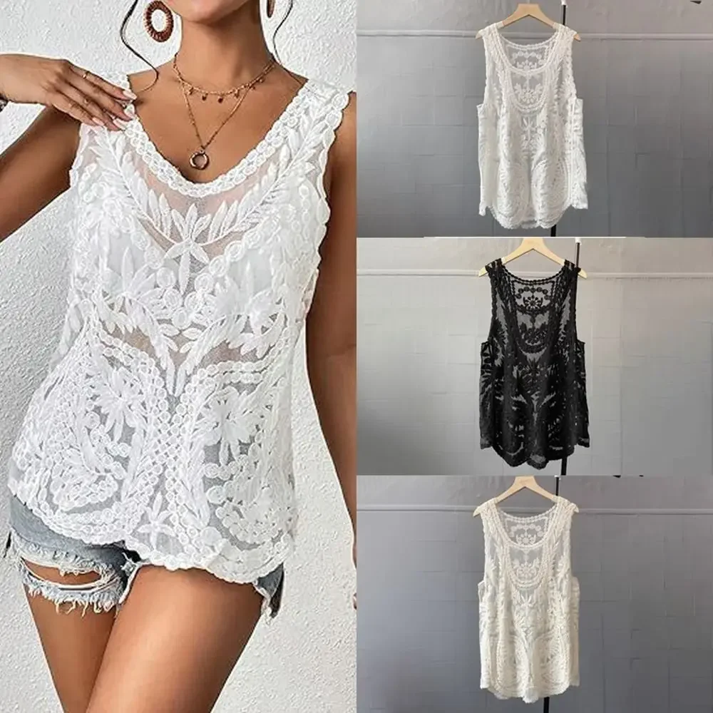 New Knit Hollow Crochet Tops Breathable Sexy Knit Tank Top Floral Hollow Out Hollow Out Camisole Women