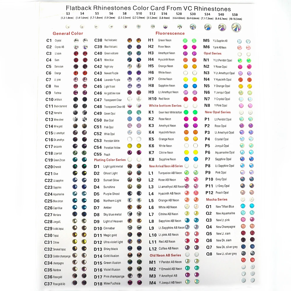 VC All Color Rhinestones Complete Collection of Water Diamond Color Cards Brand Customized Display Book