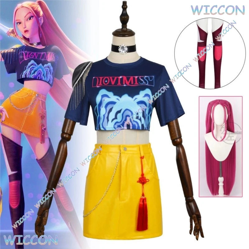 

Hot KPop Demon Hunters Cosplay Costume Women Mair Cosplay Fantasy Roleplay Outfits Wig Halloween Carnival Party Suit