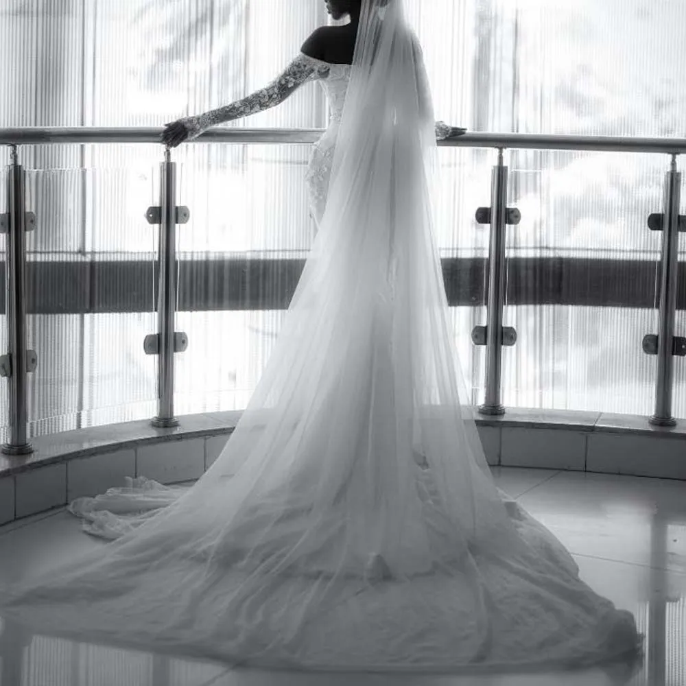 فستان زفاف حورية البحر من الدانتيل مخصص بأكمام طويلة قبالة الكتف فستان زفاف مزين بالزهور ذيل شابيل رداء de mariage #4