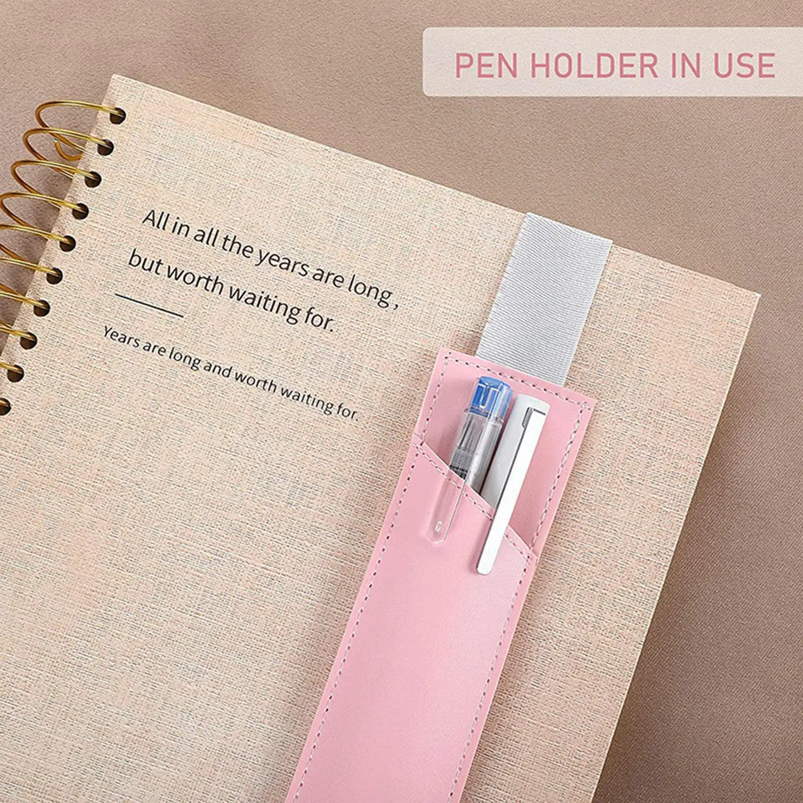 Adjustable Elastic Band Pen Holder Simple Color PU Pen Sleeve Pouch Large Capacity Square Students Notebook Pen Holder