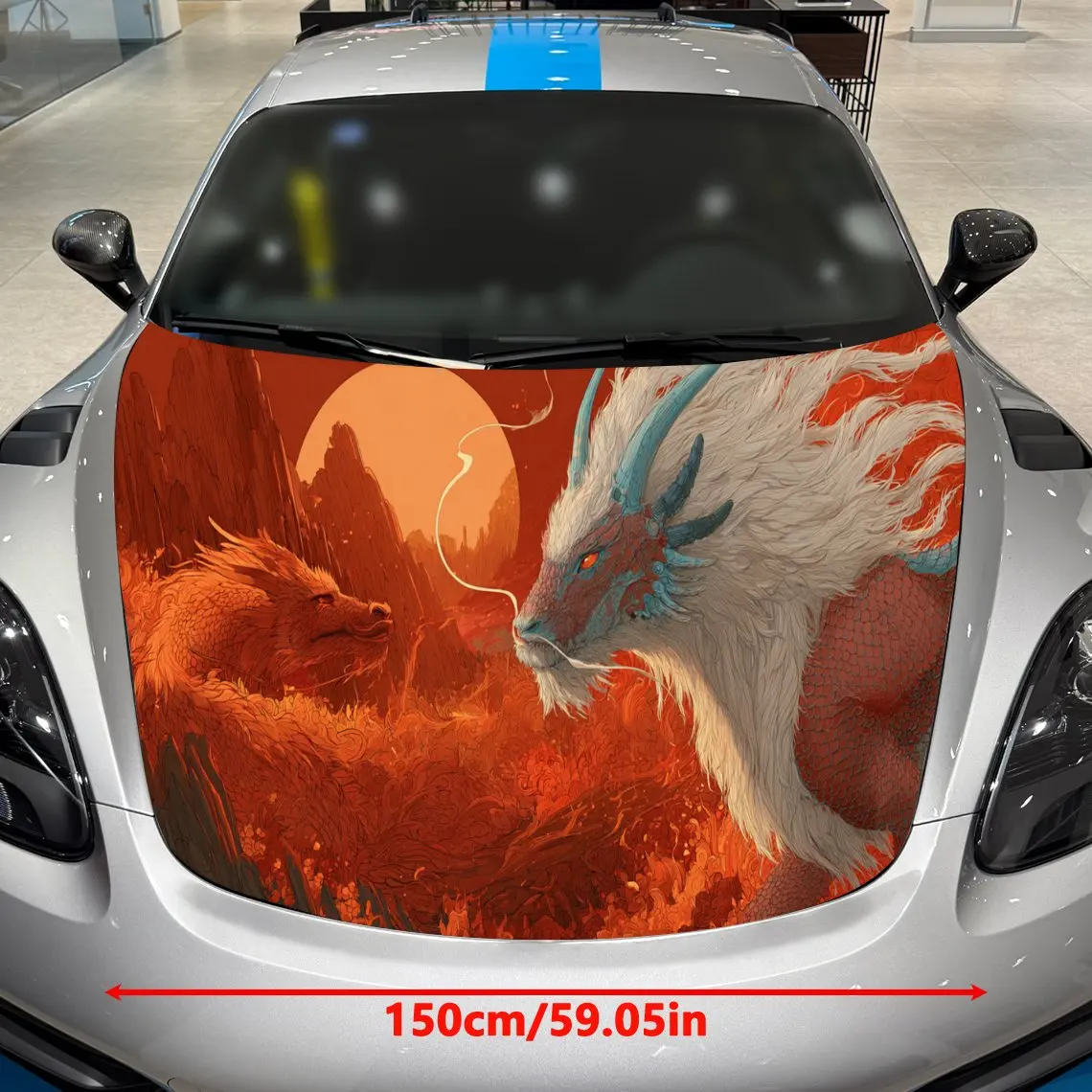 Blazing Fire Realm Twin Beasts Pattern car hood stickers, waterproof self-adhesive, scratch resistant, easy to stick, durable ca