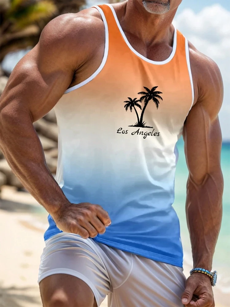 Hawaii-Stil Männer O-Ausschnitt Tank Top Sommer Outdoor Strand Männer lässig Tank Top Sport Fitness Männer ärmellose T-Shirt 3D-Druck