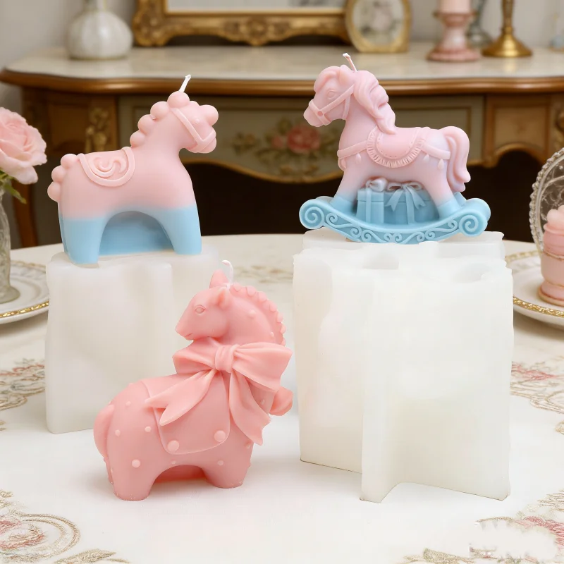 Vintage Rocking Horse Silicone Candle Molds -3D Charming Rocking Horse Classic Pony Sculptures Soap Mold DIY Aroma Decor Gifts