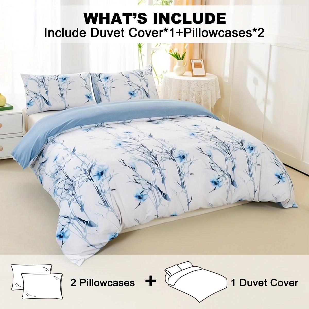 3pcs/set Leaf Floral Pattern Duvet Cover Set(1 Duvet Cover & 2 Pillowcase）Soft And Skin-Friendly Duvet Cover Bedding Set