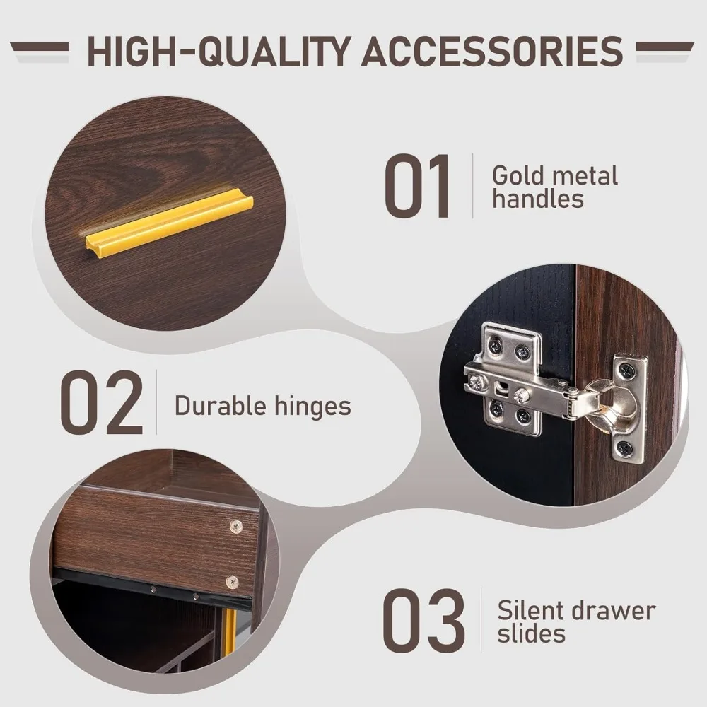 خزانة بار النبيذ للمزرعة المنزلية، خزانة تخزين المشروبات للمطبخ وطاولة القهوة، حامل نبيذ 55 زجاجة للمطبخ #4