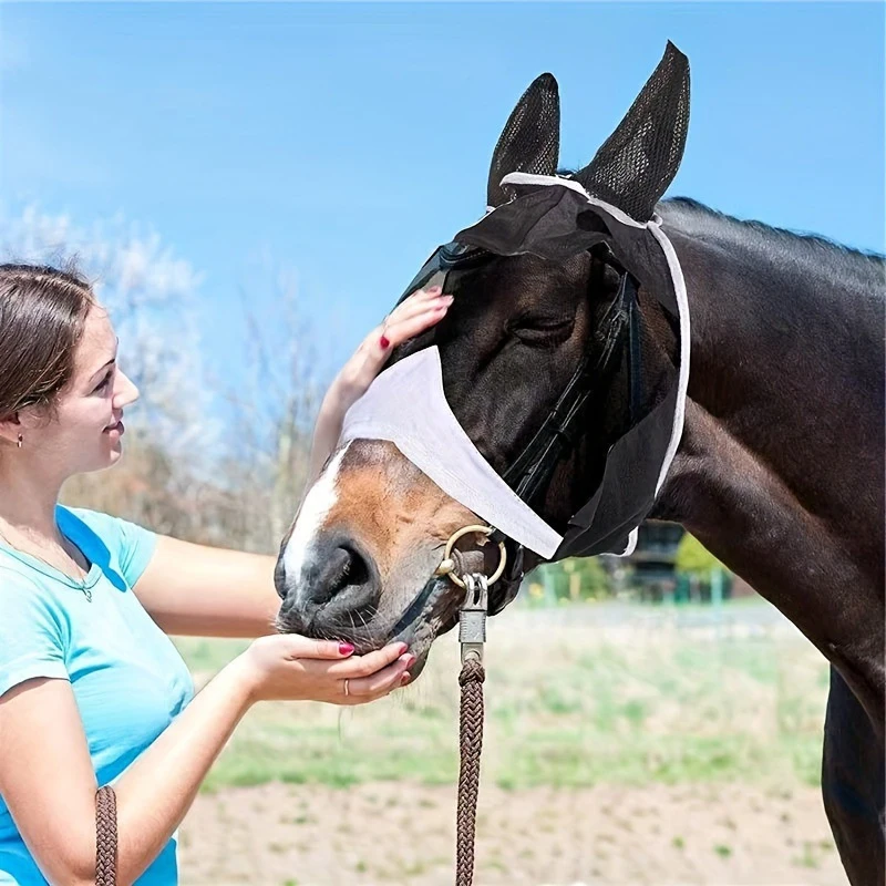 1PC New M/L Anti-mosquito Horse Hood Breathable Polyester Horse Mask Mesh Horse Ear Fly Mask Equestrian Supplies