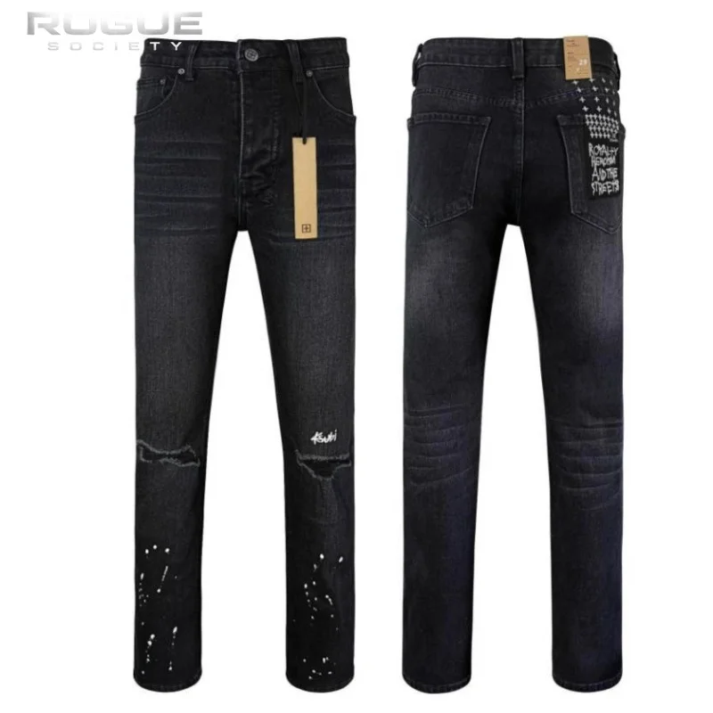 

Harajuku Streetwear Vintage Washed Jeans Men Women Distressed Paint Splatter Y2K Denim Pants High Street Embroidered Trousers