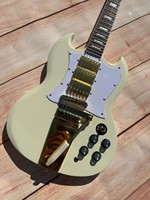 Custom Guitar, SG Guitar, Cream White, Gold Vibrato, Stock