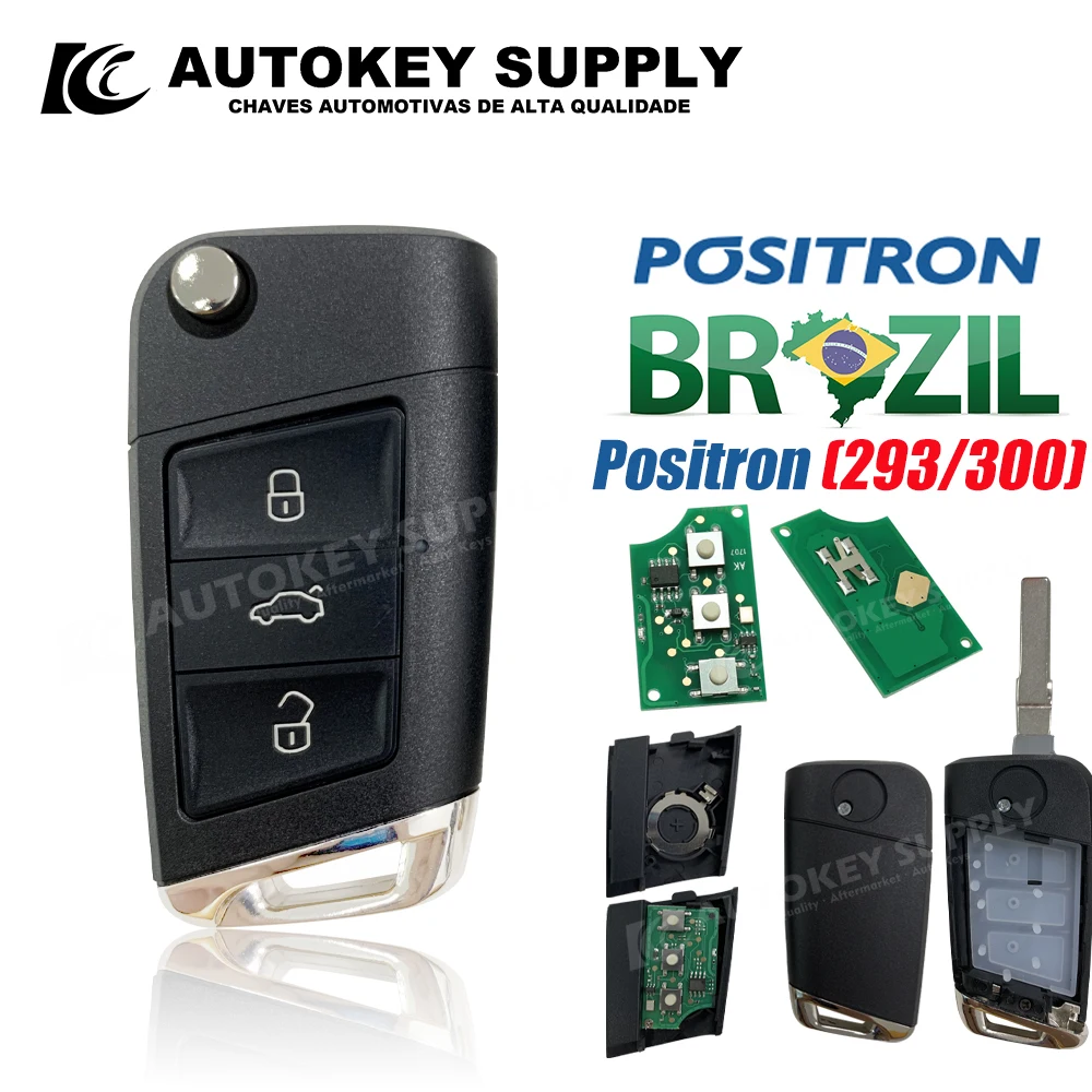 

For Positron VW 3 Buttons Remote Key Alarm System, Modified - Double Program (293/300) Autokeysupply AKBPCP109