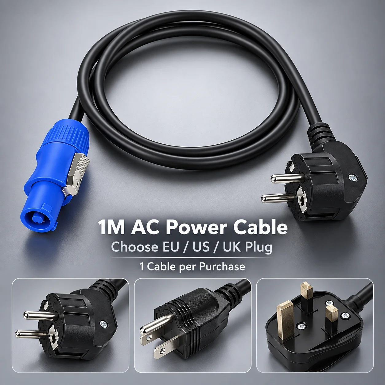 Single 1M AC Power Cable 3x1.5mm2 with 3 Pin Locking Connector, US EU UK Plug Options for Stage Lighting LED PAR Audio Equipment