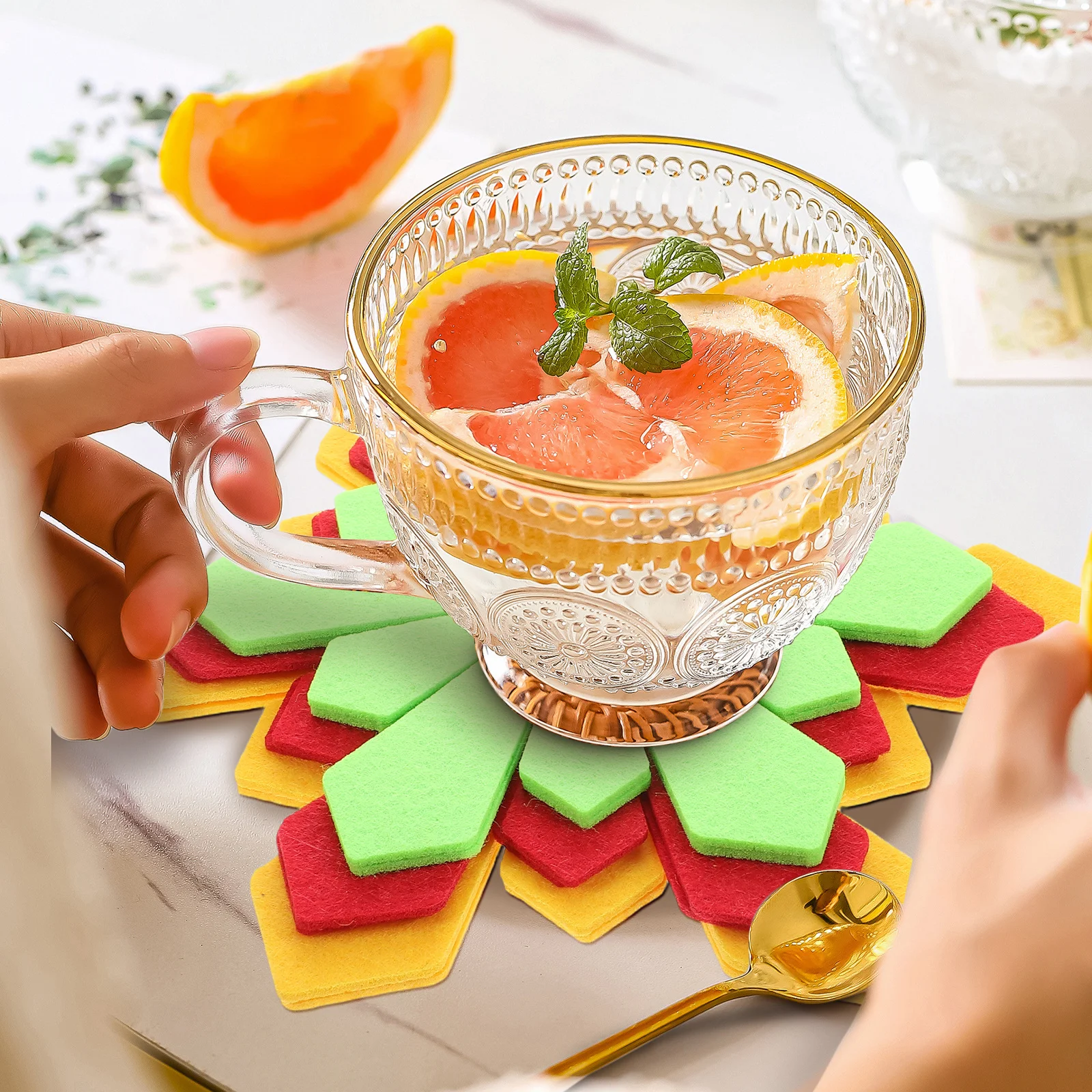 

6Pcs Easter Petal Placemats Flower Design Heat Resistant Table Protectors Multi Functional Coasters for Kitchen Dining Holiday