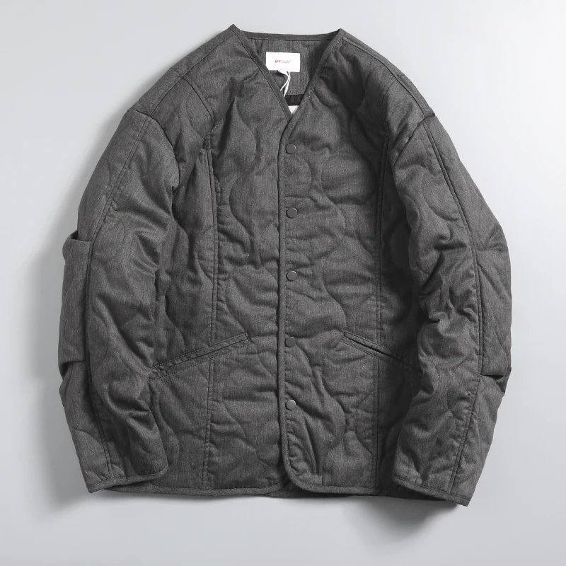 

Новая осенне-зимняя мужская теплая повседневная укороченная куртка свободного кроя из стеганого хлопка без подкладки с V-образным вырезом, модная