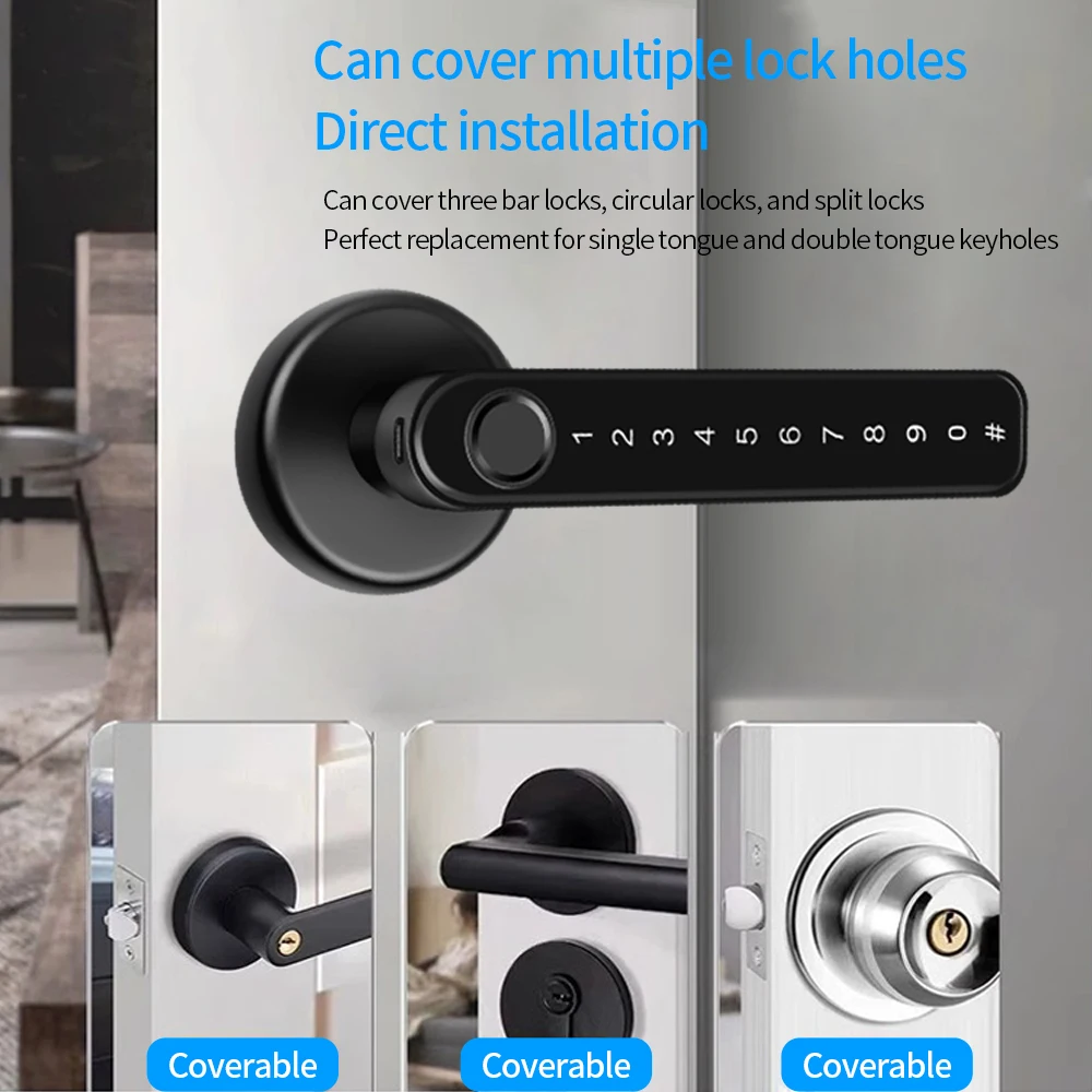 Tuya Smart Life / TTLOCK APP BLE Fingerprint Door Smart Lock Keyless Entry Electronic Handle Lock Temporary Code/Key/APP Unlock