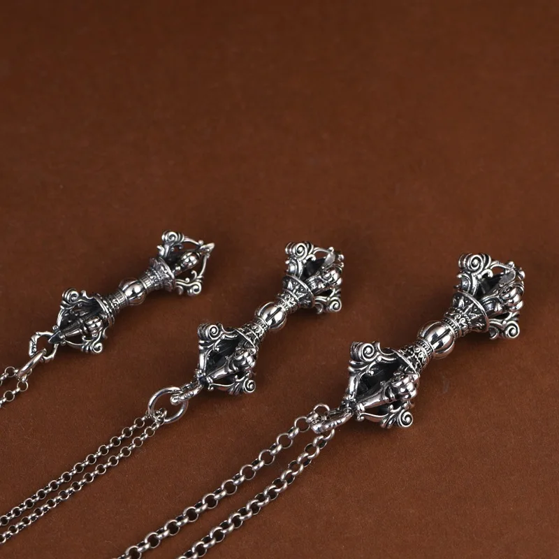 BOCAI S925 Sterling Silver Pendant for Men Women Retro Buddhist Vajra Pestle Amulet Charm Fashion Jewelry Wholesale