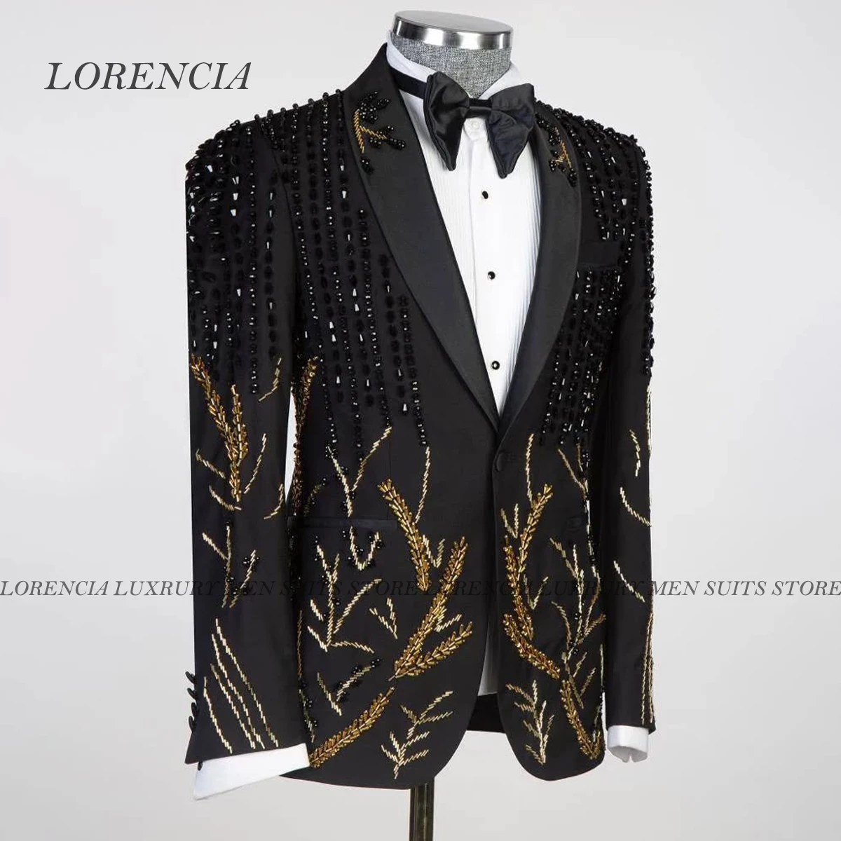 Sparkly Crystals Men Suits Double Breasted Customized 2 Piece Sets Wedding ropa hombre Groom Blazers Jacquard Party Tuxedo